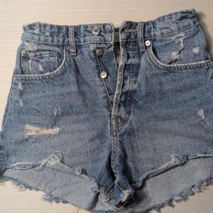 Zara Shorts Womens 2 Blue Denim Distressed High Waist Cut Off
